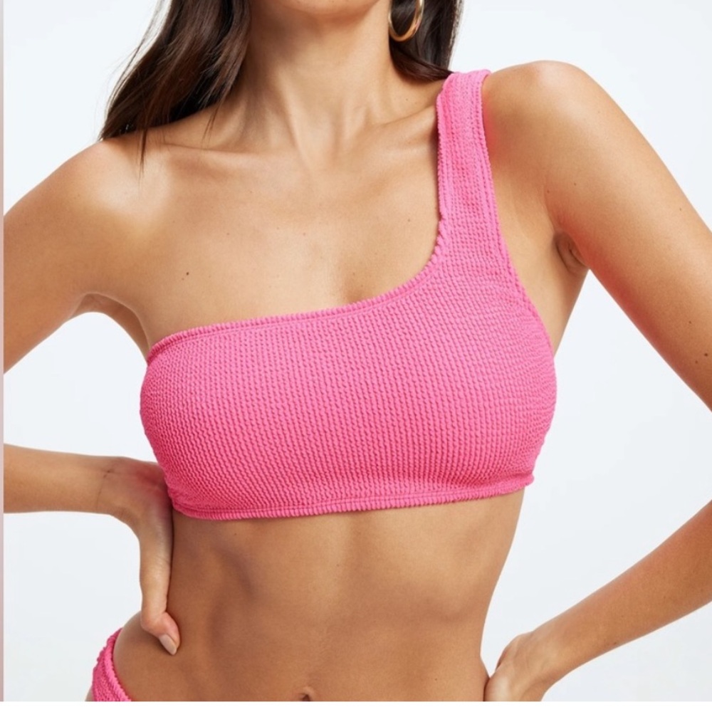 Good American Bright Pink Always Fits One Shoulder Bikini Swim Top Size 00/0